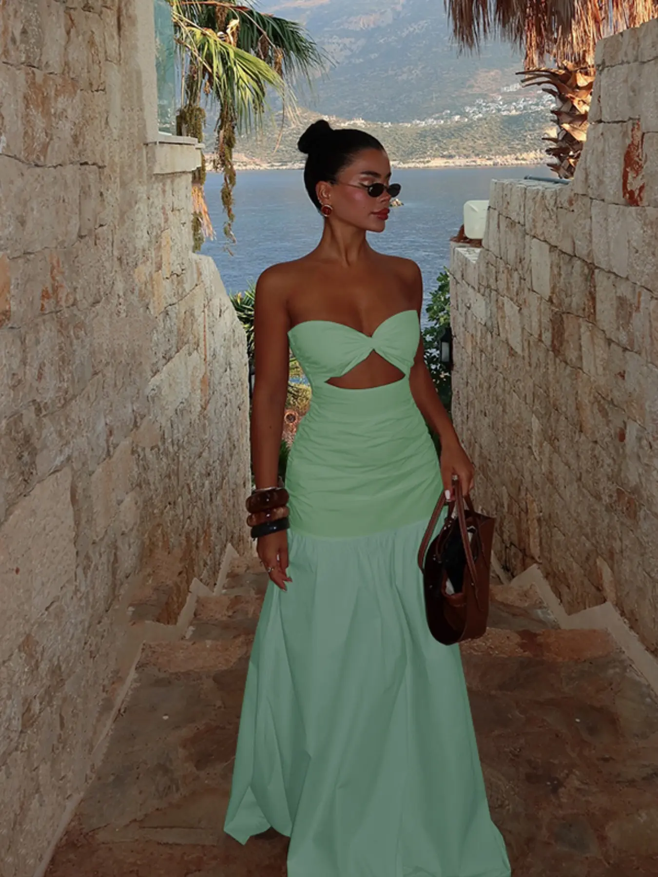 a line tube dress Women's Solid Ruched Strapless A-Line for Summer Beach, Ladies Summer Clothes, Womenswear special occasions