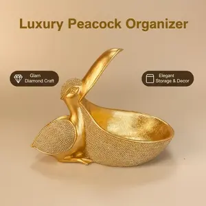 A Creative Pelican Desktop Statue, Glam Diamond Finish, Animal Figurine, Toucan Storage Box, Key And Watch Candy Holder, Entrance, Bedroom, And Living Room Accessory, Home Decor And Storage Item, Christmas Gift, And Gift for a Loved One