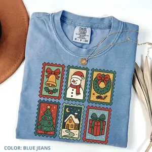 Comfort Colors Christmas Stamp T-Shirt, Christmas Cottagecore TShirt, Cute Christmas Tee, Festive TShirt, Postage Stamp