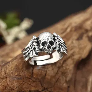 Retro Skull Ring Trendy Men's Jewelry Personalized Punk Style Open Index Finger Ring Halloween Ghost Head Men's Ring