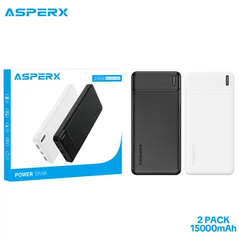 AsperX 2-Pack Compact Power Bank, 10000mAh/15000mAh Portable Battery Charger with USB Cable, 3.0A Fast Charging, Portable Power for Smartphones, Bluetooth Earbuds & Electronics