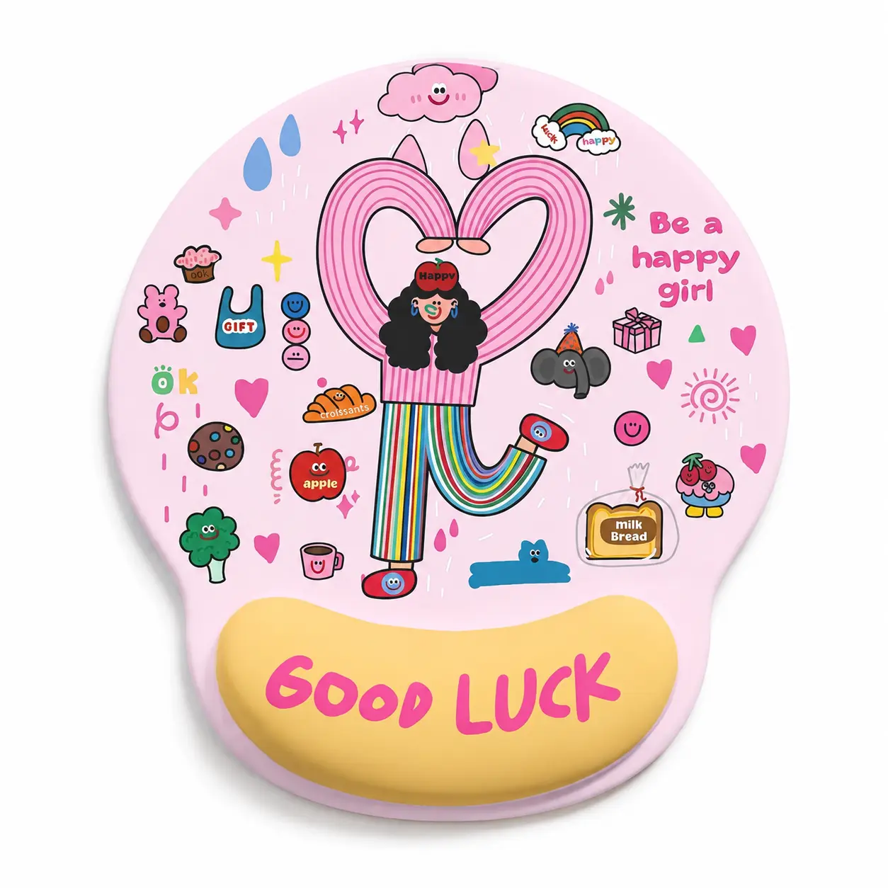 Mouse Pad with Wrist Rest Ergonomic Kawaii Pink ABS Cartoon for Laptop PC Gaming Home Office Women's Gift