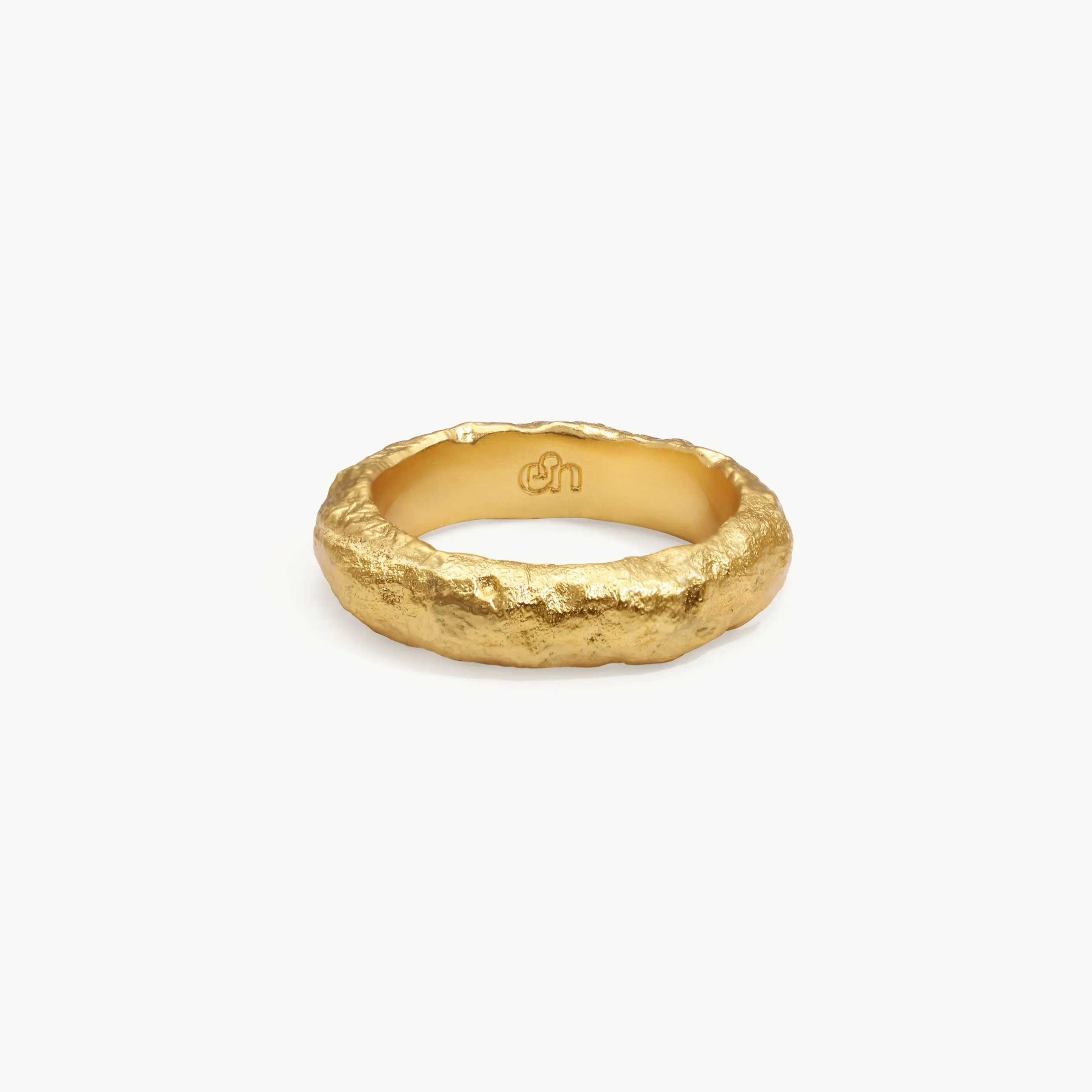 en route 18K Gold Plated Grace Ring in Gold, Textured Hand-Hewn Design with Rugged Uneven Details, Modern Minimal Piece with a Subtle Heirloom Feel, Perfect for Everyday Wear or Layered Silver Styling