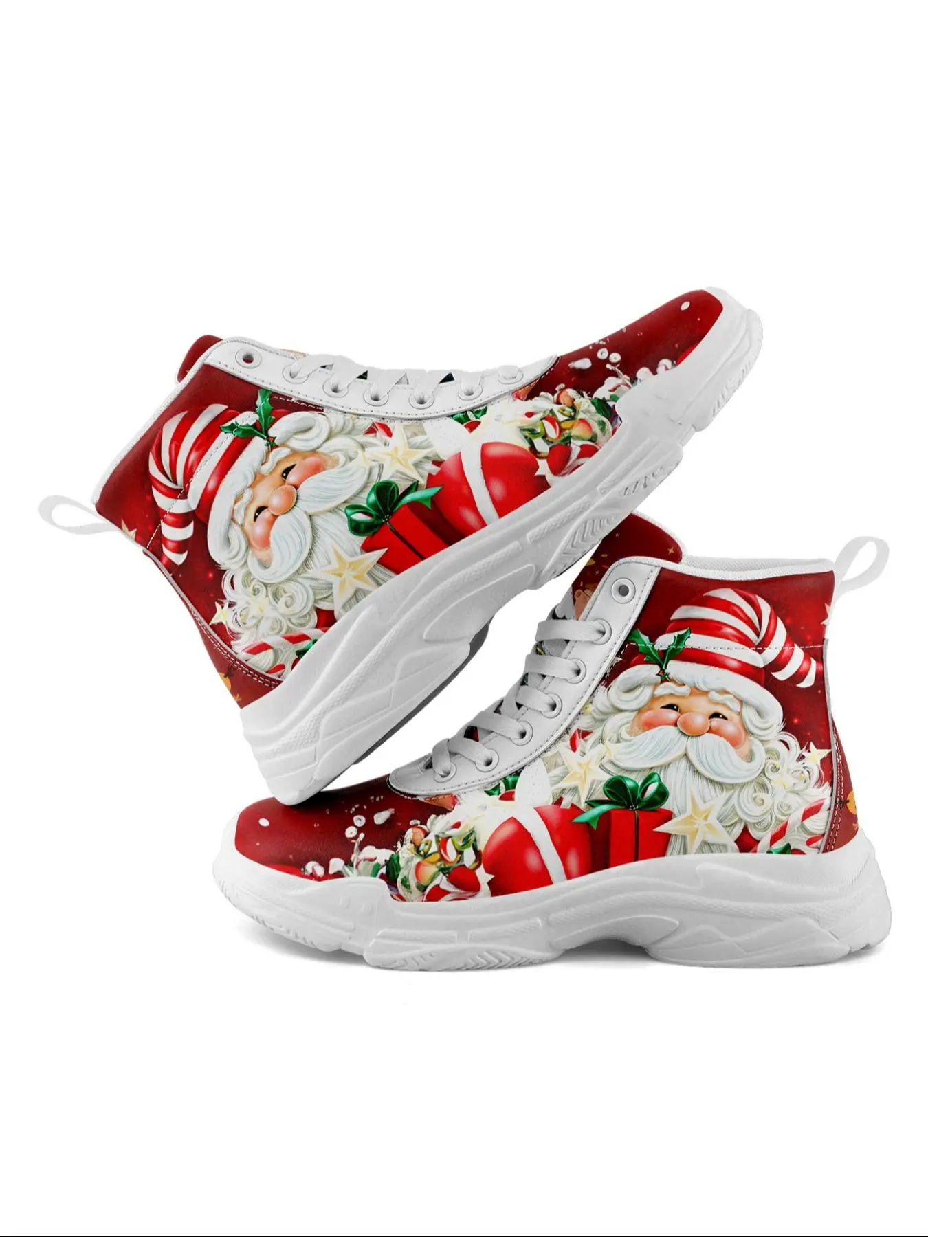 Women's Fashionable Christmas Print Lace Up Ankle Boots, 2024 New Style Casual Comfortable Round Toe Boots for Fall & Winter, Female All-match Trend Shoes for Daily Wear