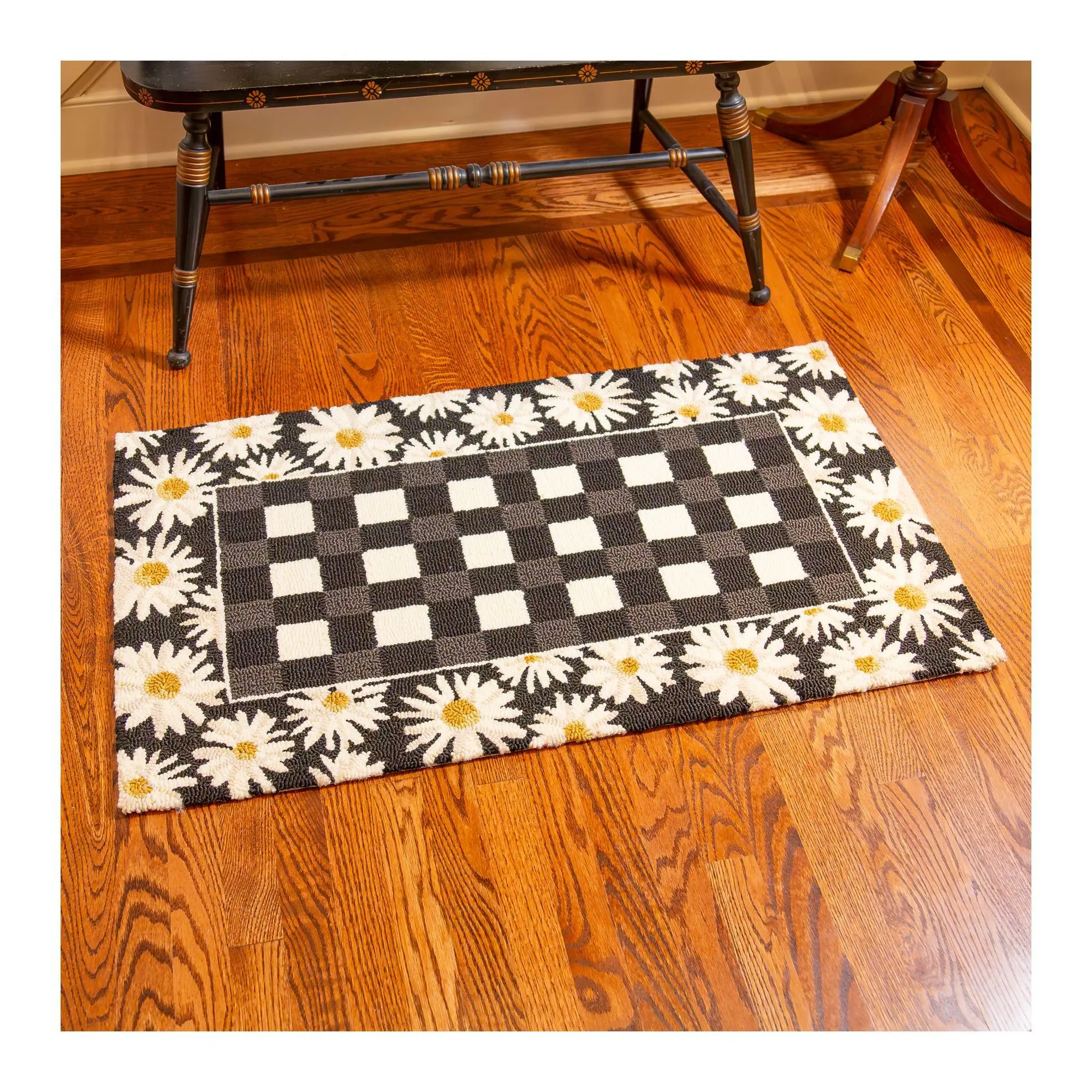 Plow and Hearth Hand Hooked Floral Check Doormat Plow and Hearth Hand Hooked Floral Check Doormat