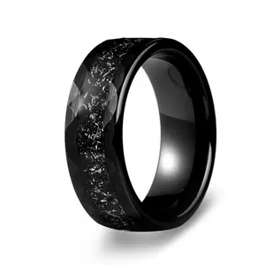 Black Ceramic Meteorite Ring |The Falling Star |GentleBands| Brush Finish, Handmade Item, 8Mm Width, Comfort Fit | Men'S Wedding Bands