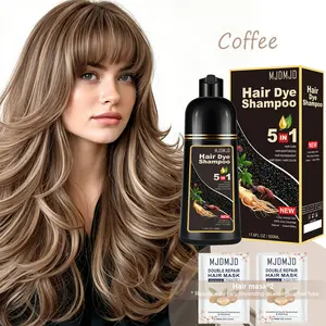 5-in-1 Coffee Hair Dye Shampoo for Gray Hair, Natural Herbal Plant-Based Formula, Instant Color in 10–15 Mins, Long-Lasting Semi-Permanent Hair Color, Ammonia-Free, Shampoo Para Canas / Shampoo Para Pintar El Cabello, 16.9 fl oz / 500ml