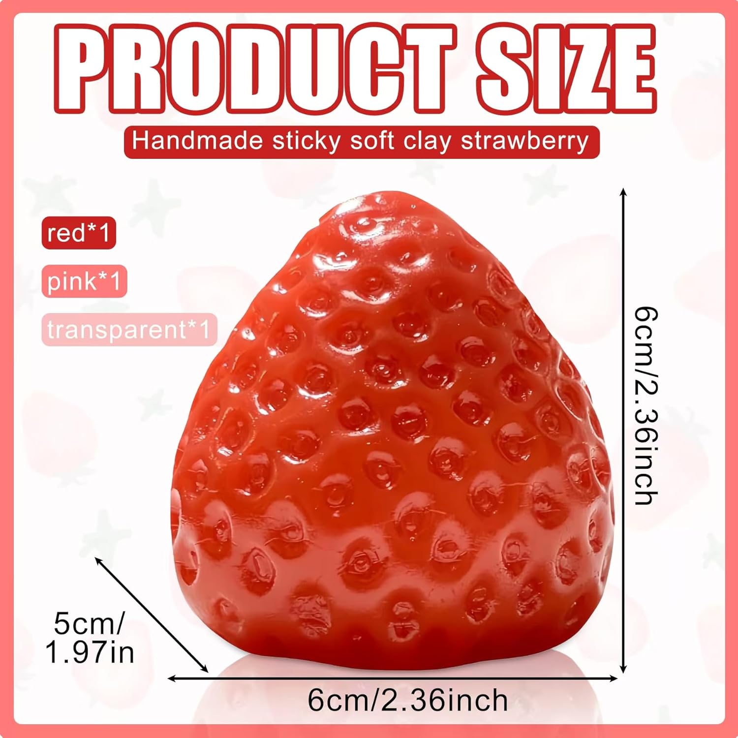 3Pcs Big Taba Squishies Strawberry, Cute Strawberry Squeeze Toys, Upgrade Fruit Squishies, Kawaii Sticky Stress Toy, Clear Fidget Toys, Valentines Gift for Kids, Teen Boys Girls Birthday Gift Ideas