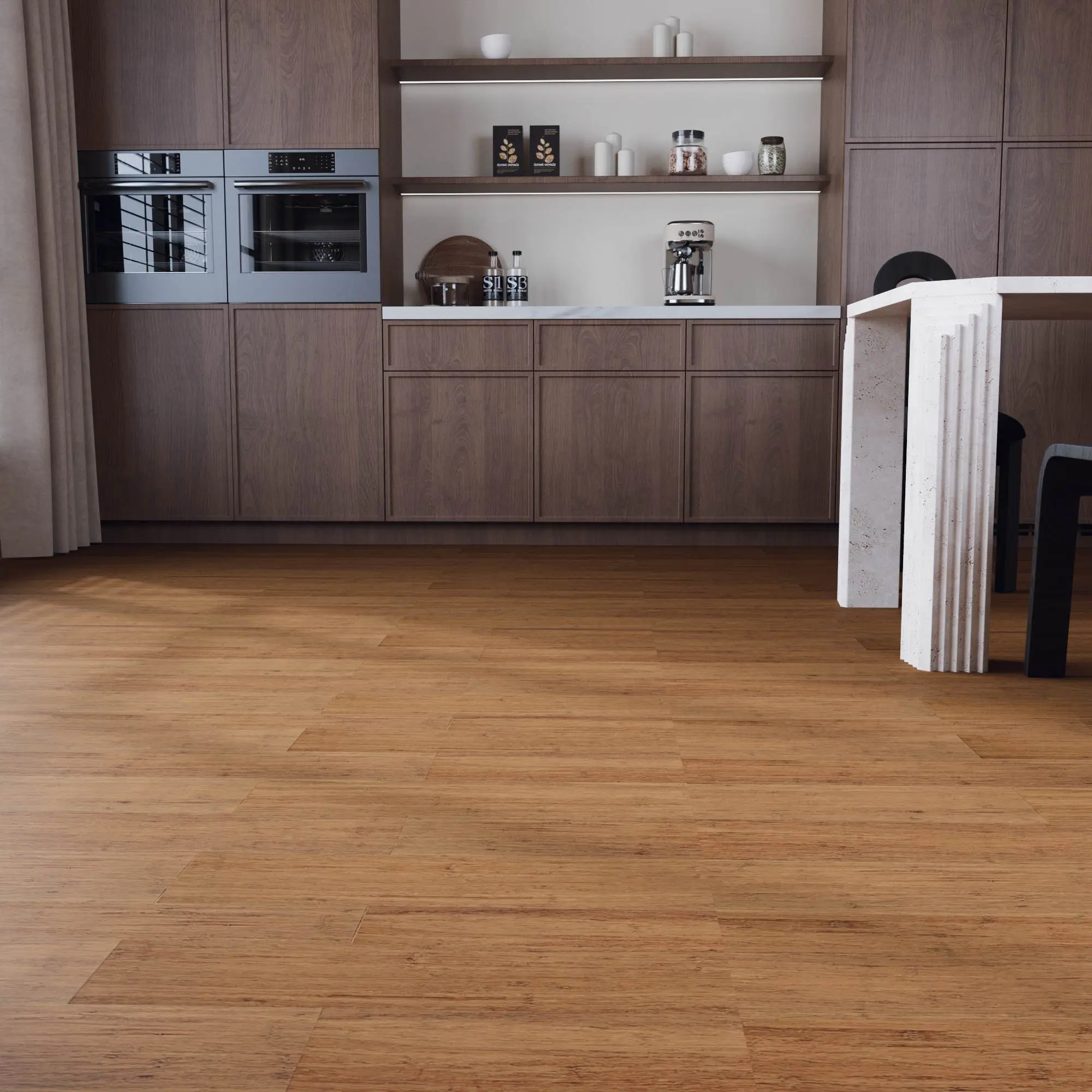 Jeedeson Carbonized Solid Strand Woven Bamboo Flooring 36.22” W X 5.2” L X 0.47” H Wood Texture Wear-Resistant, Moisture-Proof Tongue and Groove Bamboo Floor