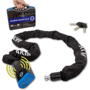 AKM Safe 80db Alarm 4ft/120cm Long Anti Theft Heavy Duty Motorcycle Chain Lock 3/8''/10mm Thick Weather Proof Durable Chains with 3 Customized Keys,Ideal for Bikes,Bicycles,Scooters,Moped