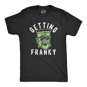 Mens Getting Franky T Shirt Funny Halloween Party Frankenstein Graphic Tee for Guys Mens Funny T Shirts Cool Vintage Fashion T-Shirt Gift Classic Menswear Halloween Apparel for Men Funny Sarcastic Short Sleeve Black