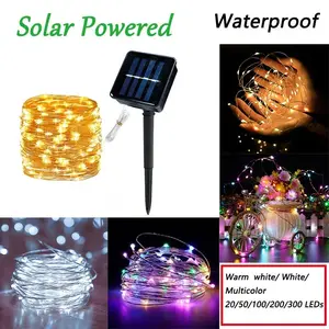 32m/22m/12m/7m Solar Light Outdoor, 8 Modes Copper Wire Outdoor LED Lights, Festoon Waterproof Garland LED Fairy String Lights, Street Garland for Christmas Wedding Party Solar Lamp Decor