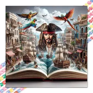 1pcs 5D DIY diamond painting kit, 5D diamond art set, DIY decoration, pirate ship, parrot, city. Diamond painting kit full round diamonds DIY, mosaic, diamond art, DIY home decoration, suitable for Halloween and Christmas.