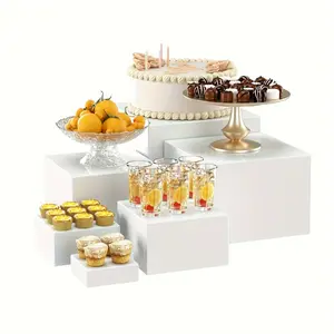 6 White Square Five-Sided Desktop Storage Racks Storage Boxes Halloween Living Room Horizontal Storage Boxes Party Wedding and Other Festival Dessert Cake Display Storage Racks
