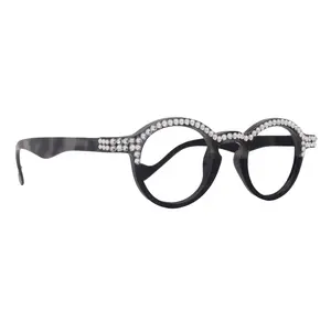 Orlando Bling Reading Glasses, W Full top Clear  European crystals, Magnifying Eyeglasses, (Black) (Round) NY Fifth Avenue