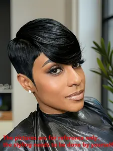 black color pixie cut wig short straight human hair wig for women human hair wigs daily party cosplay gift use machine made pixie wig