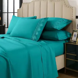 Luxurious Turquoise  6pc Bedding Set with Embroidered Pillows and Elegant Bedspread for a Stylish Bedroom