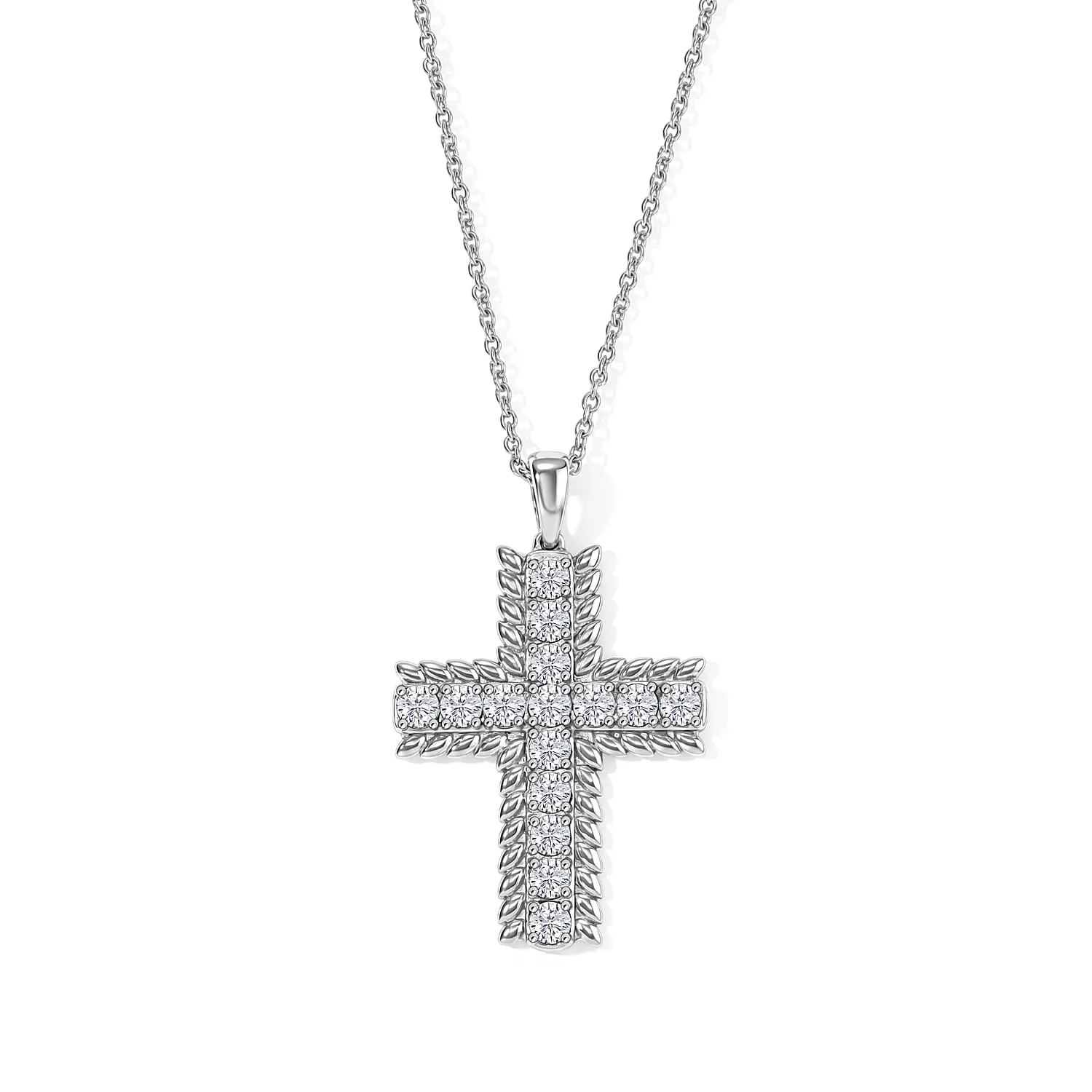EverTrue Simulated Diamond Cross Pendant Necklace (20 Inches) in Stainless Steel 3.75 ctw