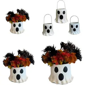 Halloween Ghost Bucket Planter, Resin Flower Pot Display Stand, Indoor Outdoor Decorative Vase, Perfect for Home Office Decoration, Hanging Planters