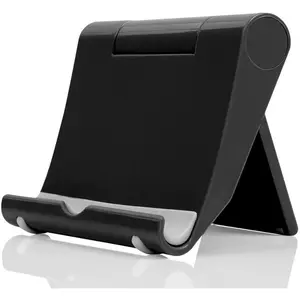 Cell Phone Stand for Desk, Foldable Cell Phone Holder Mobile Phone Dock Multi-Angle Universal Adjustable Tablet Holder Compatible with  Cell Phone and Tablet (Black)