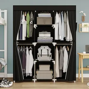 Portable Wardrobe Closet Clothes Rack Organizer for Hanging Clothing Freestanding Adjustable Storage 4 Tiers Shelves for Bedroom Sturdy Large Capacity Non Woven Fabric,Black (Black, 50"W x18"D x 70"H)