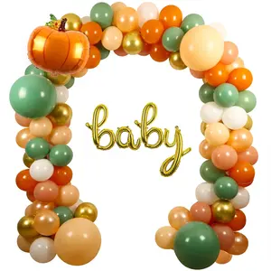 Fall Balloon Arch Garland Kit - 18" 10" 5" Retro Green, Burnt Orange, Gold Balloons For Baby Shower, Autumn, Thanksgiving, Friendsgiving Party Decorations