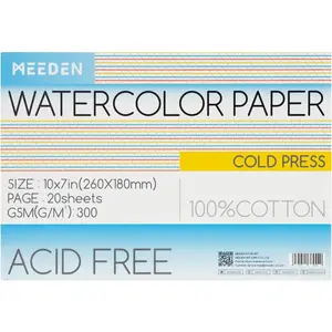 Watercolor Paper Block, 100% Cotton Watercolor Paper Pad of 20 Sheets, 140lb/300gsm, Acid-Free Art Paper for Watercolor, Gouache, Ink and More, 10" x 7" Cold Press