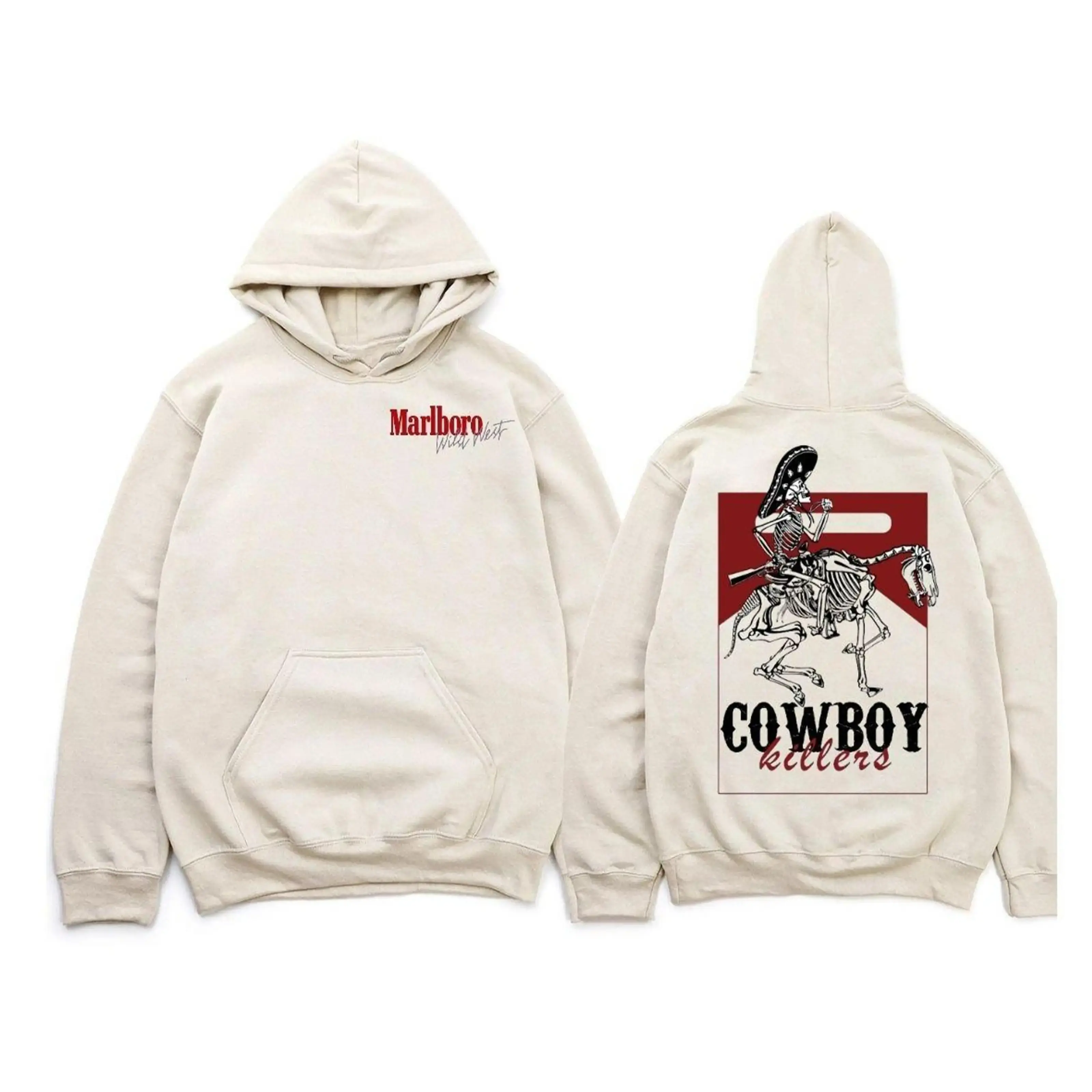 Women's Retro Skeleton Cowboy Graphic Hoodie - Menswear-Inspired, Casual Long Sleeve Sweatshirt with Bold Western Rider Back Print for Concerts, Streetwear Vibe, Sweatshirts, Tops Pullover Festival, Clothes, Everyday, Style, Longsleeves, Hoodies For Women
