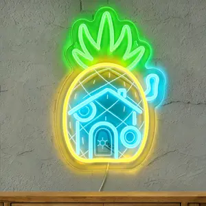 Pineapple House Acrylic Neon Light, Adjustable Wall-Mounted Ambient Lamp, Ideal for Gaming Room, Kids' Room, Bar, Party, Gift