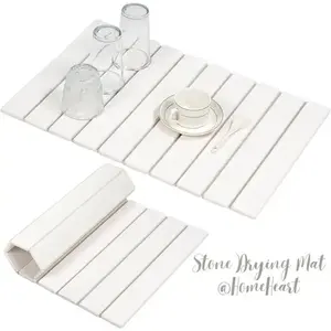 Large Diatomaceous Earth Dish Drying Mat - 24" × 16"  for Kitchen Counter, Super Absorbent, Heat Resistant Dish Drying Mats, Eco-Friendly Diatomaceous Earth Stone Rack Tableware Mat ( White Marble) Coasters Stainless Steel Kitchenware