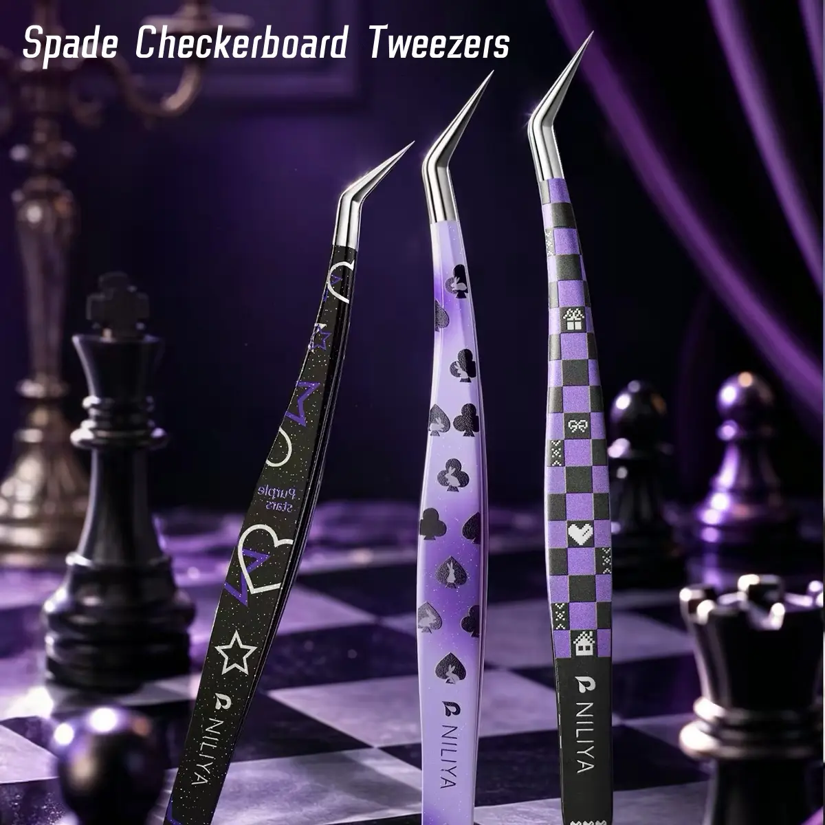 NILIYA Spade Checkerboard Tweezers - Jewelry DIY Tool for Beading Projects, Scene Sticker Application
