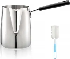1qt Milk Butter Warmer Pot, Turkish Coffee Pot with Spout, Large Stovetop Melting Boiling Cezve Ibrik Briki Greek Arabic Coffee Maker for Chocolate Heating Camping, 18/8 Stainless Steel