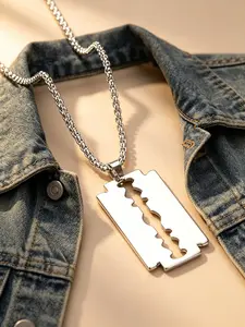 Punk Necklaces Stainless Steel Men's Razor Blade Model Dog Tag Pendant, Hip Hop Punk Rock Necklace, Stylish Jewelry for Men