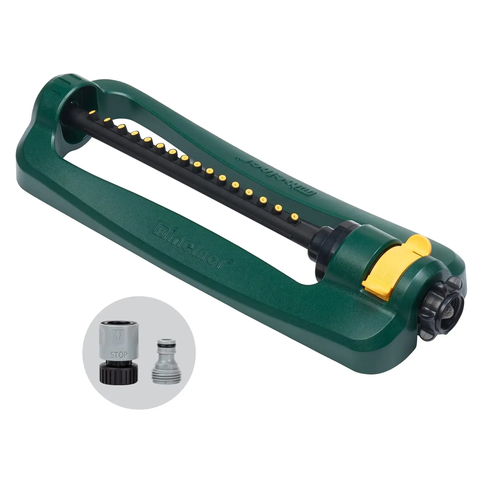Melnor 65148AMZ TurboTek Oscillating Sprinkler, 2,800 sq. ft., Quick Connect Bundle, 16 Precision Nozzle, Green, Yellow