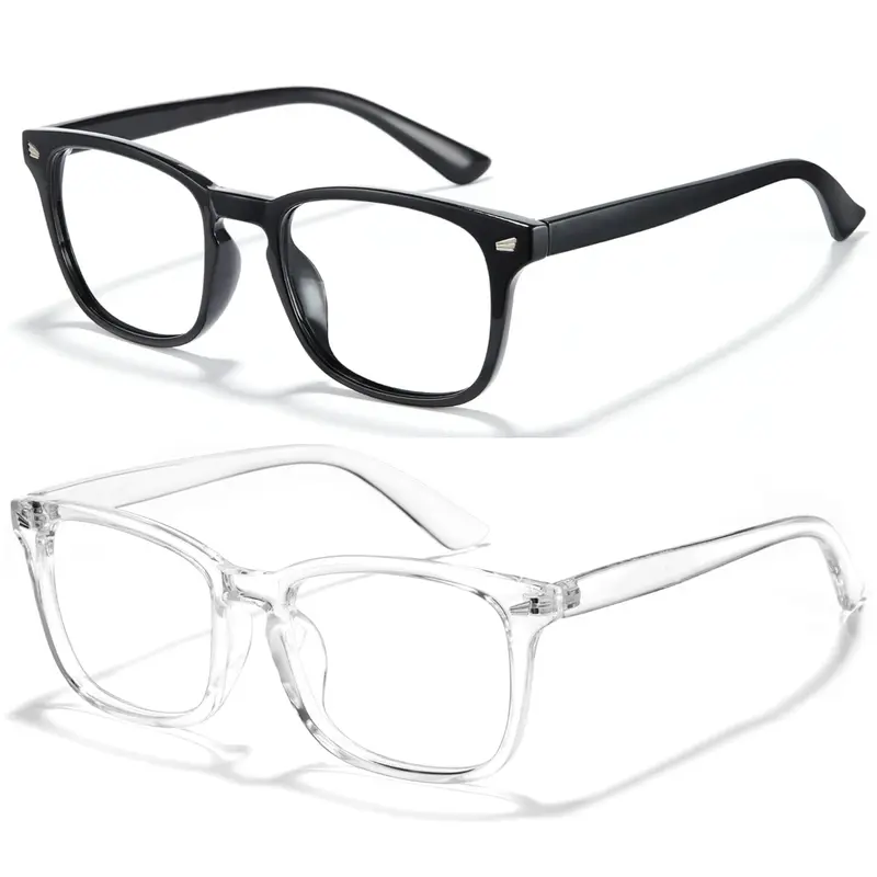 Anti Eyestrain Eyewear Blue Light Blocking Glasses - 2026 Fashionable 140mm Frames, Unisex Polycarbonate High Definition Lenses, Classic Design for Gaming/TV, Black+Grey+Transparent Party Bag Gift Home Supply