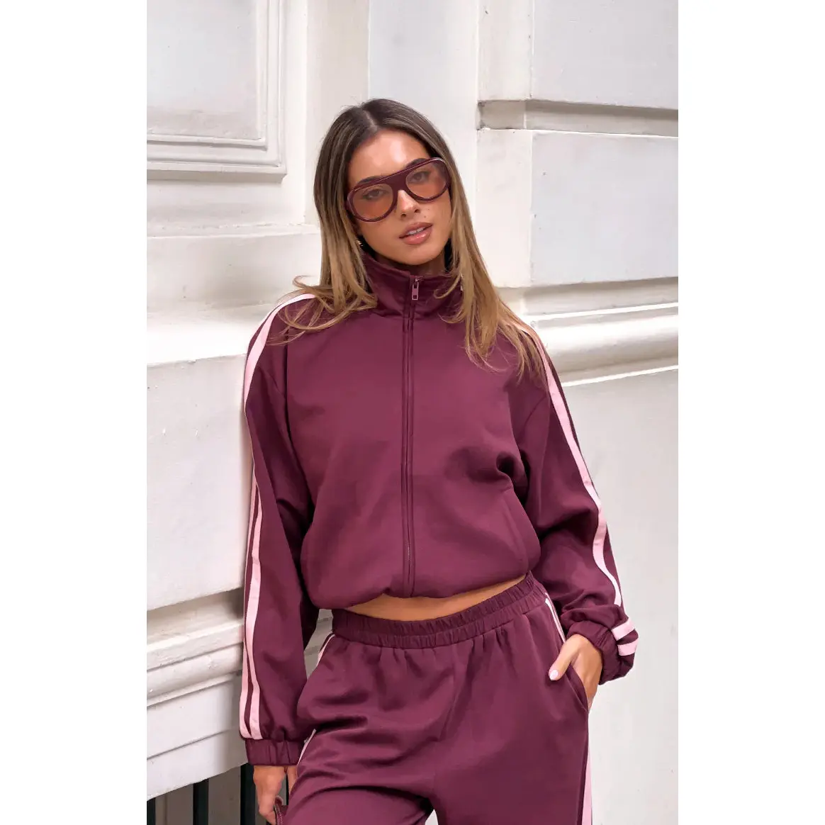 Kosie Burgundy and Pink Stripe Track Jacket
