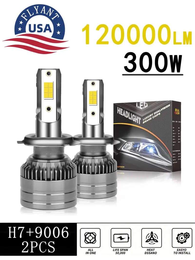 thumbnail image 2 of 2x H11/9005/9006 LED Headlight Bulbs – 60000LM, 6000K White, High/Low Beam, CAN Bus 2 of 6