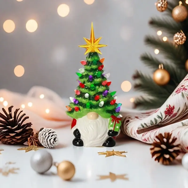 2024 Christmas gift, artificial miniature Christmas tree, Christmas themed resin decorations, colorful bulbs, pre-lit, strong festive atmosphere