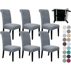 6 Pack Dining Room Chair Covers with seat Belt, Stretch Parsons Chair Slipcover Washable Dining Chair Cover Removable Seat Protector Set of 6, S1- Gray