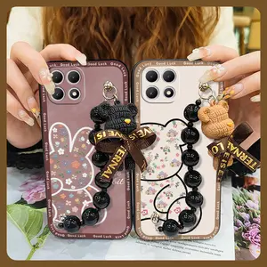 Bear bracelet Waterproof Phone Case For TCL T-Mobile-Revvl7 soft case Cartoon Skin-friendly feel Black pearl pendant Simplicity protective case silicone cute Anti-knock
