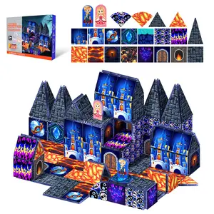 【New Sticker Set】52PCS,2.17inch Creative Sticker Magnetic Tiles,The Blue Castle，Magnet Building Blocks Cubes Construction Stacking Educational Assembly Toy Preschool STEM Play Creative Playboard for Toddler Kids Ages 3+,Kids Toys best gift