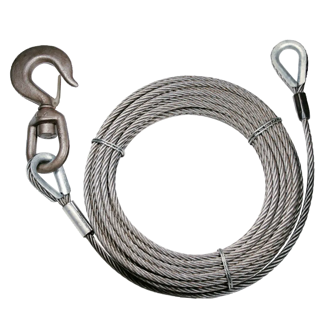 VULCAN Extension Winch Cable - Swivel Hook and Eye - Fiber Core - 3/8 Inch x 75 Foot - 12,000 Lbs. Minimum Breaking Strength Heavy Duty