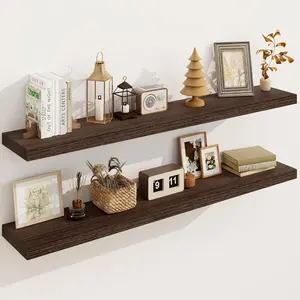 Solid  Floating Shelves for Wall 48"W x 8"D x 1.56"H Set of 2, Deep Wall Shelves for Living Room Bedroom Bathroom Kitchen Decor Storage with Invisible Heavy-Duty Metal Bracket, Rustic Brown