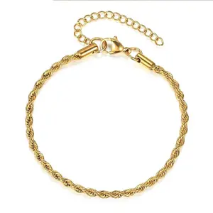 Adjustable Stainless Steel Twisted Rope Link Chain Bracelets For Men Women 2/3/4/5mm Gold Silver Color Chain KB682A