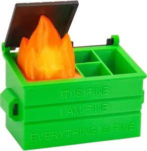 Dumpster Pencil Holder with Flame Light and  Port Dumpster Pen Holder Desk Accessories for Office Christmas Decor (Green, 1P)