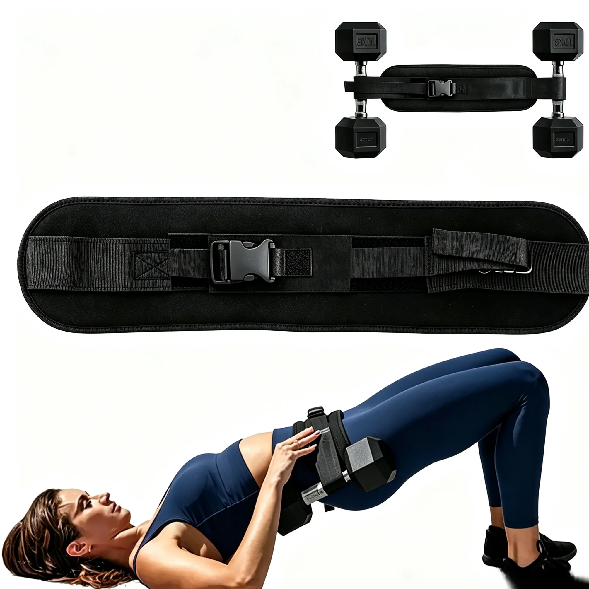 Adjustable Hip Thrust Dumbbell Belt with Shoulder Pad & Extra Padding, Comfort Weightlifting Accessory for Home Glute Lower Body Training