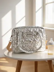 Large Capacity Waterproof Mummy Bag, Portable Travel Storage Bag for Stroller, Multi-Functional Silver Color Mom Bag, Baby Gear Organizer