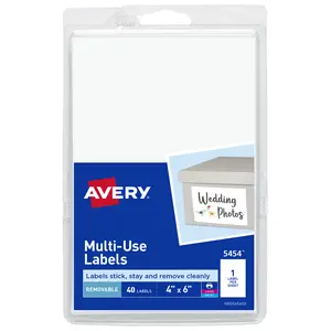 Avery Removable Labels, 4" x 6" Blank Labels, Laser/Inkjet Printable Labels, 40 Labels (5454)