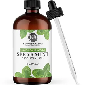 NaturoBliss Spearmint Essential Oil, Pure and Natural Therapeutic Grade, | 4 fl. Oz - Perfect for Aromatherapy and Relaxation Wellness Healthy