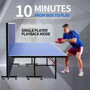SAVEYOUR Foldable Portable Table Tennis Table, 8ft Mid-Size Ping Pong Table Set for Indoor Games, Complete with Net, 2 Paddles and 3 Balls, Space Saving Home Recreation Game Table